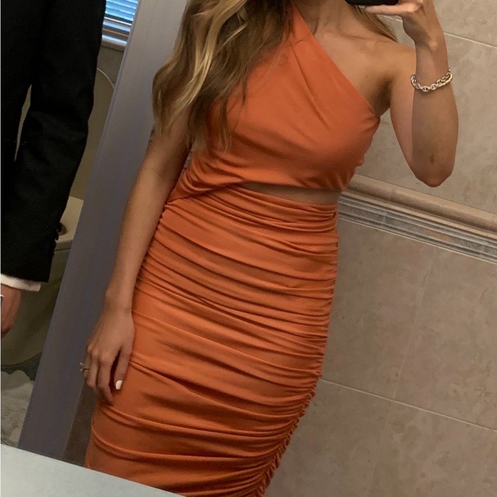 Ronny Kobo Orange One-Shoulder Dress